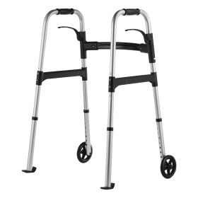 VEVOR Folding Walker Aluminum Mobility Walker Aid with Adjustable Height & Wheel