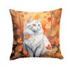 Turkish Angora Cat in Fall Leaves Throw Pillow Machine Washable, Indoor Outdoor Decorative Pillow for Couch, Bed or Patio, 14Hx14W